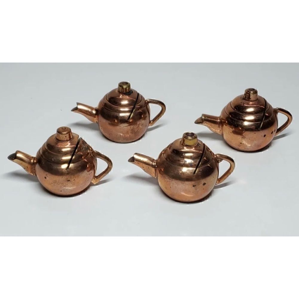 Old Dutch International Solid Copper Place Card Holders Mini Teapot Set Of 4